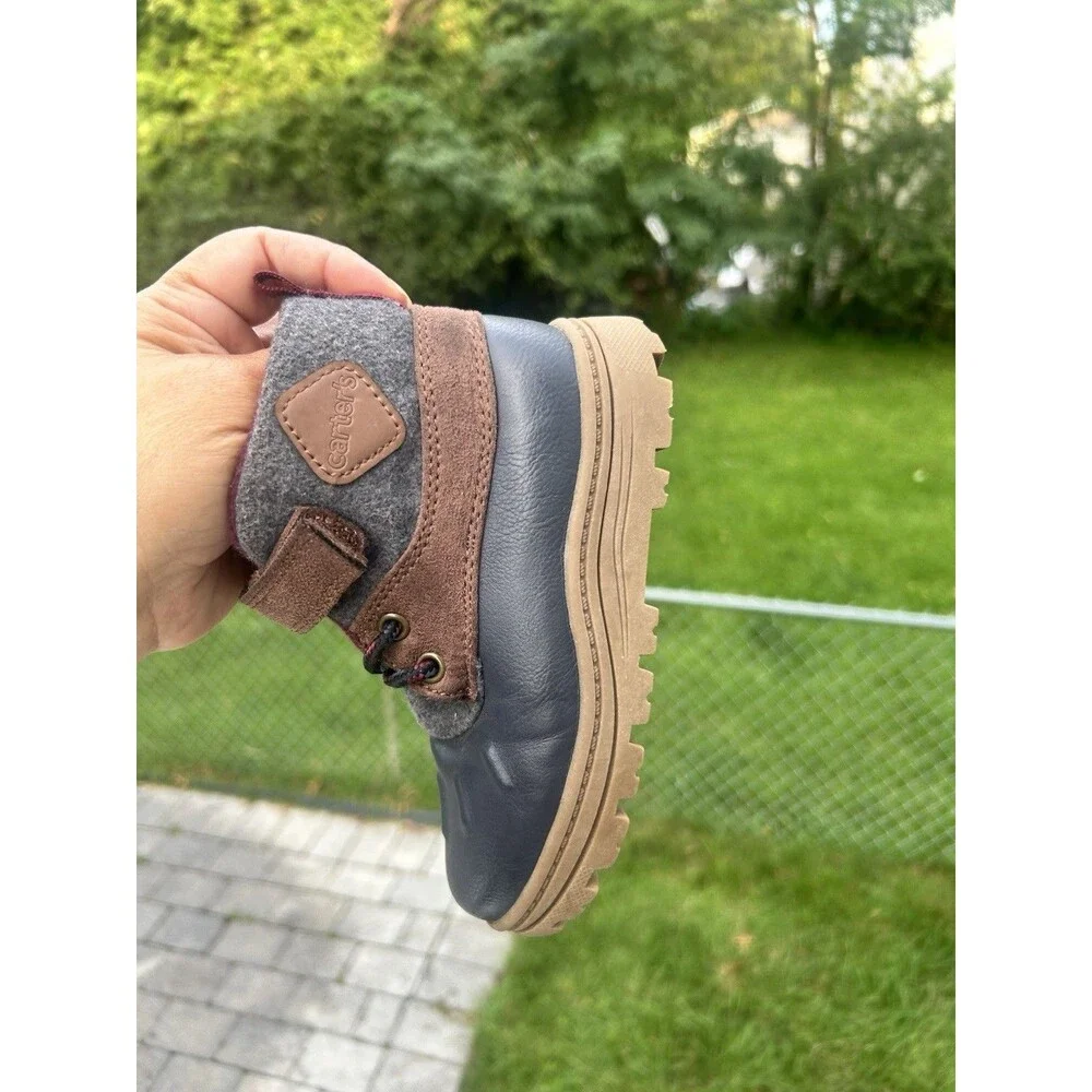 Carter's Kids US 10M EU 27 Gray Brown Blue Ankle Boots Hook & Loop